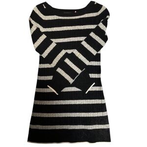 Juicy Couture Black/Grey Striped Ribbed Cable Cashmere Sweater Dress, Size XS